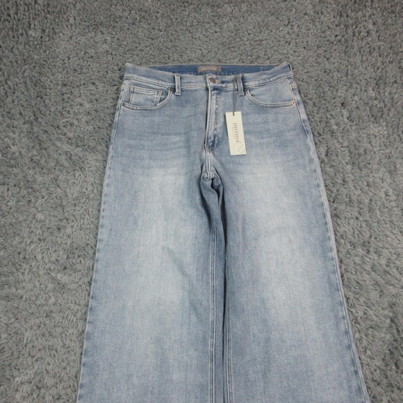 JustUSA Jeans Womens 14 Blue Longer Length Wide Leg Fringe Hem 32x30* NWT - Picture 2 of 16